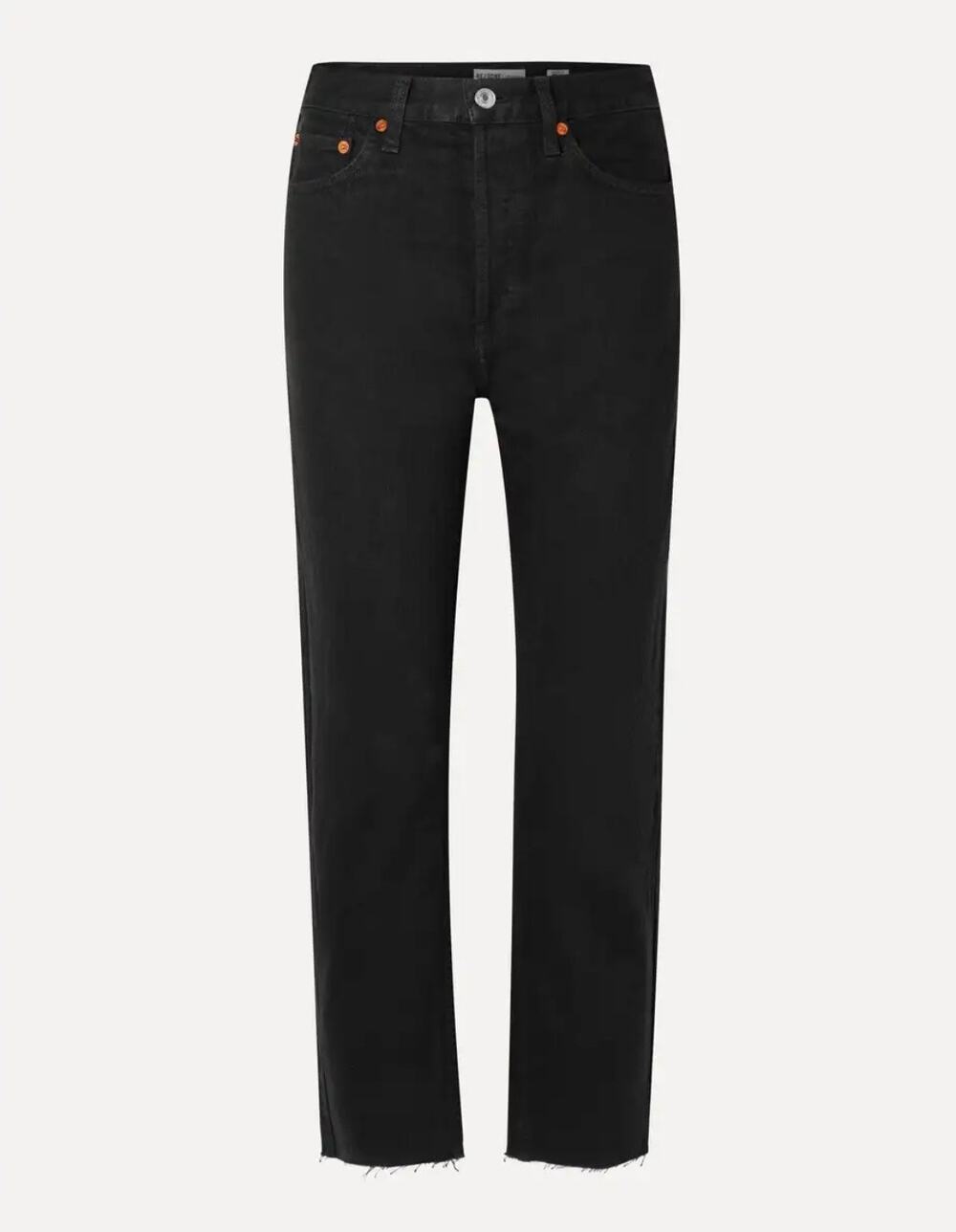NWT RE/DONE 70s High Rise Stove Pipe Jeans Black Rigid Raw Hem Size 23